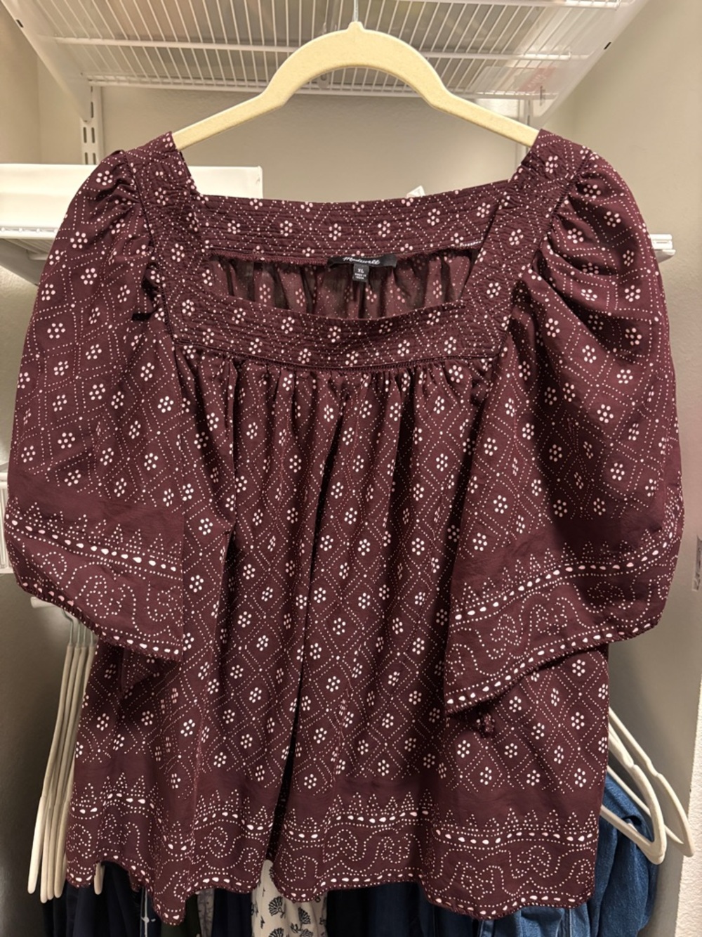 Madewell Burgundy Printed Peasant Blouse